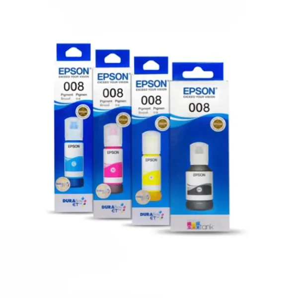 Epson Genuine Pigment Ink Bottle 008 Series (127 ml / 70 ml) – Black, Cyan, Magenta, Yellow – For L15150, L6490, L6580, L6460 EcoTank Printers